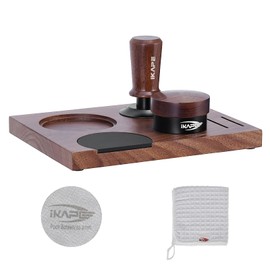 IKAPE 58MM Coffee Tamper Set 5 IN 1, Walnut Wood Espresso Tamper, Espresso Distributor, Tamper Base, Puck Screen, Cleaning Towel Set, Perfect for Everyday Use, Stylish, Functional Coffee Accessories