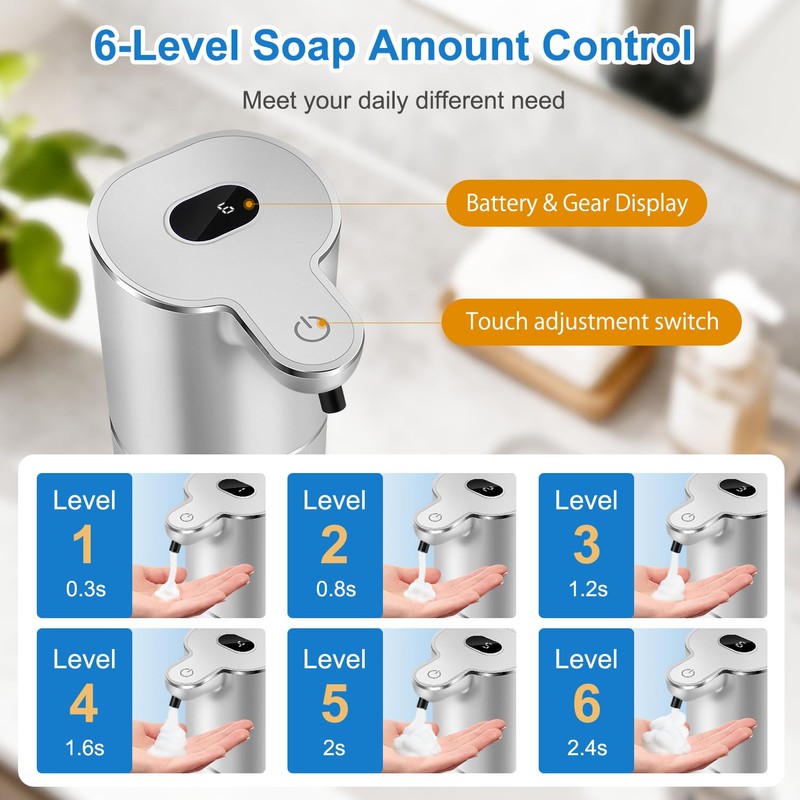 Automatic Foaming Soap Dispenser with Digital Display, 6-Level Foam Adjustable,
