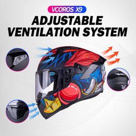 Full Face Motorcycle Helmet X9 with Inner Sun Visor DOT Approved Motorbike Moto Street Bike Racing Helmet(Monster Clown, M)