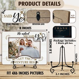 Engagement Gifts Picture Frame, He Asked She Said Yes Photo Frame, Wedding Engagement Gifts for Couples Newly Engaged, MDF Wood Picture Frame for 4 x 6 Photo, Tabletop-A03