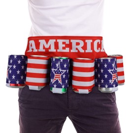 Weewooday 6 Pack Patriotic 4th of July Beer Belt USA Americana Adjustable Independence Day Beer Beverage Belt Holder for 250 Year Anniversary Men Novelty Picnic Party