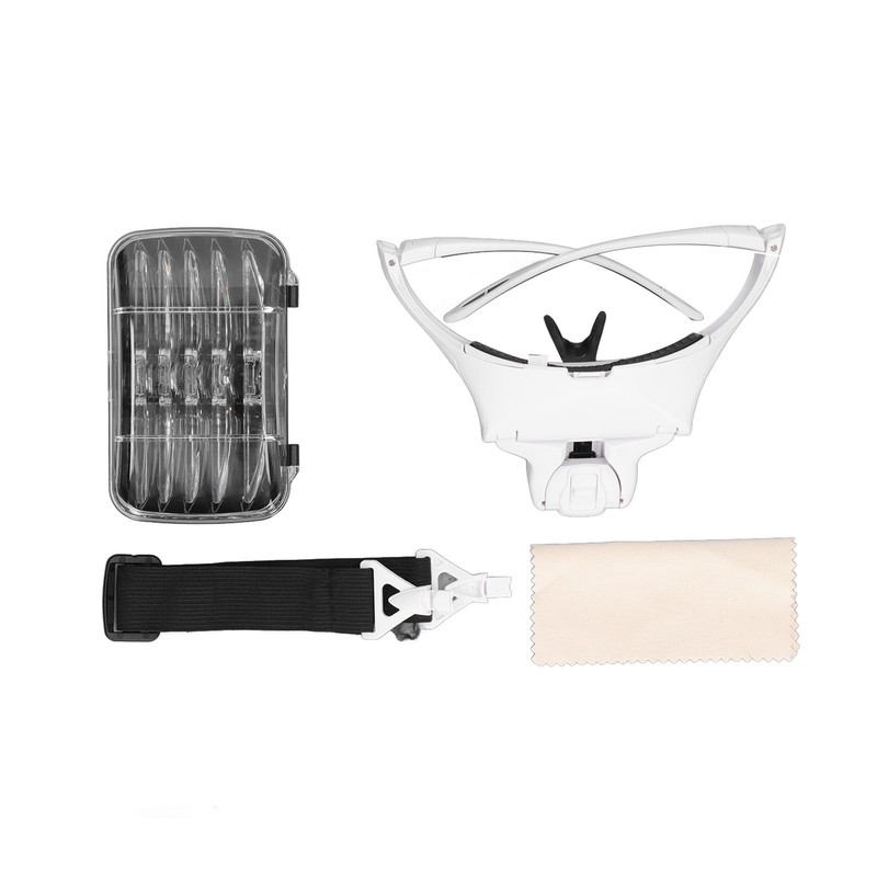 Headband Magnifier 4 LED Bright Lights 5 Detachable Optical Lenses