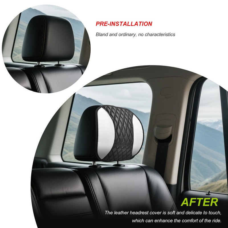 BWBWND Car Headrest Cover, Soft Leather Auto Seat Head Rest