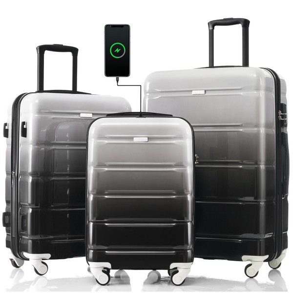 Merax Luggage Set of 3 with 20-inch Carry On USB