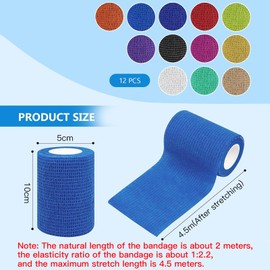 12 Stk Selbstklebender Verband, 10cmx4.5m Selbsthaftende Bandage, Haftbandage Selbstklebend, Elastische Selbsthaftende Verband, Klebeverband Selbstklebend für Aid Pet Grooming Sport Protection(Farbe)