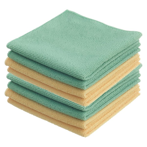 Microfiber Cleaning Cloths Ultra Micro Fiber 12" Towels Yellow/Green Washing Cloths, Auto Car Wash, Home, Office, Kitchen Dish Wash Dust Cloths Glass Sparkle, Scratch Free (8 Pack)