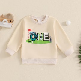 niceclould Baby Boy Girl Golf Outfit Fall Winter Sweatshirts Fashion Letter Golf Pattern Long Sleeve Crew Neck Pullover Tops (A-Beige, 6-12 Months)