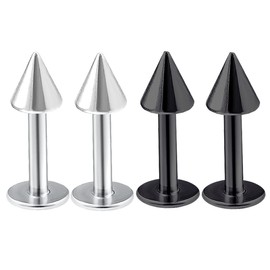 bodyjewelrytrend 4pcs 16g Labret Stud Lip Ring Cartilage Tragus Snakebite Monroe Triple Forward Helix Conch Medusa Lobe Black Spike Pick Size, Stainless Steel