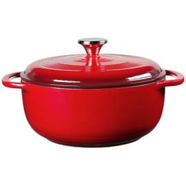 Lodge 4.5 Quart Enameled Cast Iron Dutch Oven with Lid – Dual Handles – Oven Safe up to 500° F or on Stovetop - Use to Marinate, Cook, Bake, Refrigerate and Serve – Island Spice Red