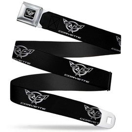 Buckle Down Seatbelt Belt - Corvette Black/Silver REPEAT - 1" Wide - 20-36" Long, multicoloured