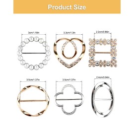 Molybdix 6PCS Silk Scarf Ring Clip, T-shirt Tie Clips for Women Girls Fashion Metal Circle Buckle, Waist Clothes Corner Button, Shirt Waist Cinch Clips Tightener with 1 Storage Bag