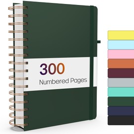 Forvencer Lined Spiral Journal Notebook with 300 Numbered Pages, A5 Thick Journals for Writing with 100GSM Paper, Hardcover Notebooks with Contents for Work, School, Women, Men, Dark Green