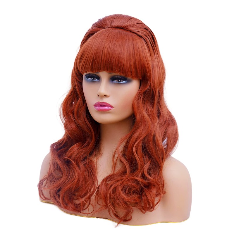 Gerulyss Long Wavy Wigs with Big Red Bouffant Copper Red