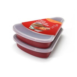 KEVJES - Paquete de 2 recipientes de almacenamiento reutilizables de silicona para rebanadas de pizza con tapas herméticas, sin BPA, se adapta a rebanadas individuales de hasta 16 pulgadas, ahorra