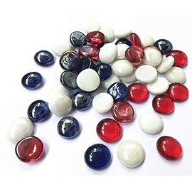 Jane Shop Glass Gems Stone, 4 Lb (4 Pound) Flat Pebbles Marbles for Vase Fillers, Aquarium Fillers Decor, Party Decoration (Approx 350 pcs) (Red White and Blue)