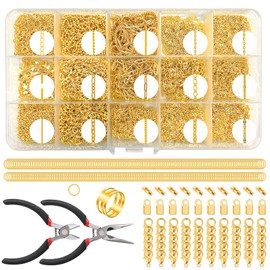 Yauhar 348Pcs Necklace Chains for Jewelry Making, 111.5 Feet 15 Rolls Stainless Steel Jewelry Chains, Jump Rings/Lobster Clasps/Connectors, Jewelry Pliers for DIY Earring Anklet Bracelet (Gold)