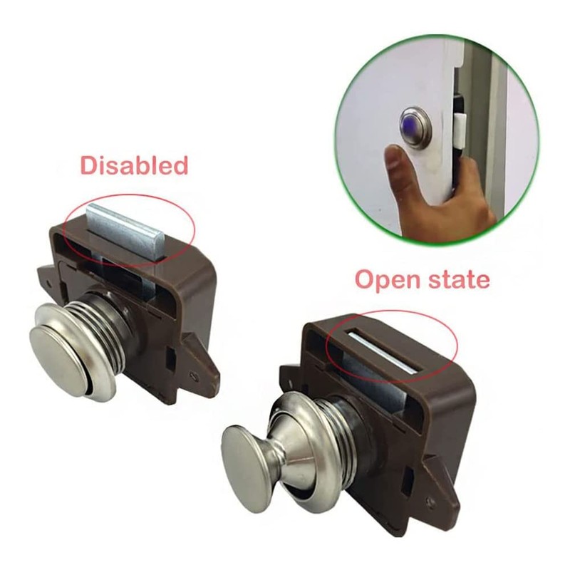 Pack of 2 Push Button Lock, Cabinet Lock Catch, Push