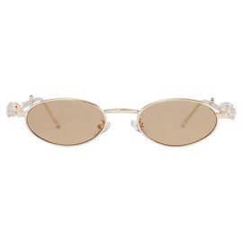 mincl Womens Oval Rhinestone Sunglasses Metal frame Trendy Shades Retro Fashion Diamond Punk Sunglasses UV400 Protection (brown)