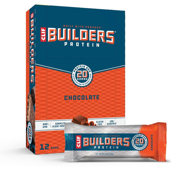CLIF Builders - Chocolate Flavor - Protein Bars - Gluten-Free - Non-GMO - Low Glycemic - 20g Protein - 2.4 oz. (12 Count)