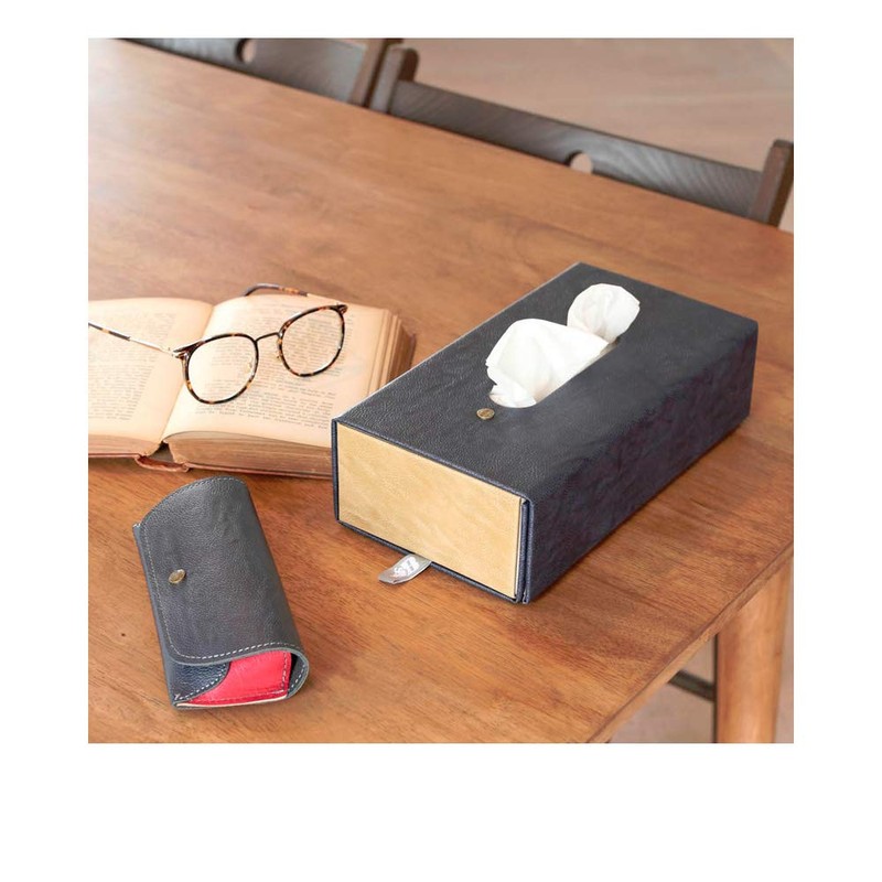 Dulton H20-0155NB Cover, Fall Double Tissue Box, Navy, Height 3.0