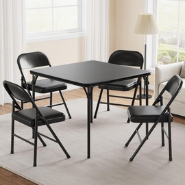 IDEALHOUSE 5-Piece Dining Table Set, Metal Folding Kitchen Table with 4 Upholstered Chairs, Space-Saving Design, Faux Leather Cushions, Black Modern Square Table for Dining Room, Small Spaces