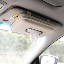 Cartisen Car Tissue Holder, Sun Visor Napkin Holder, Car Visor Tissue Holder, Luxury PU Leather Backseat Tissue Case Holder (Beige)