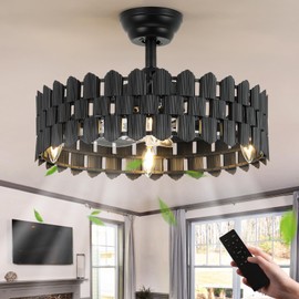 Merexcint 20 Inch Black Caged Ceiling Fan, Black Fandelier Ceiling Fan with Light with 6-Speed Motor, Ceiling Fans with Lights and Remote for Bedroom, Living Room, Dining Room