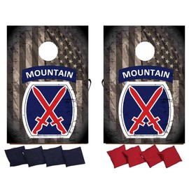 VictoryStore Cornhole Games - 10th Mountain Division Cornhole Game - Military Bag Toss Game - 8 Bags Included - Wooden Boards - Made in The USA (Flag)