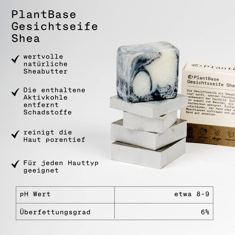 PlantBase Shea Face Soap 80 g, Bar Soap with Shea