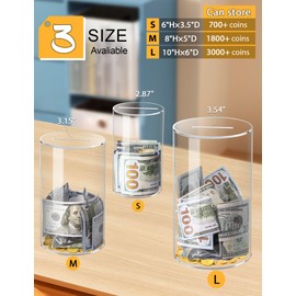 Kypeeka Clear Acrylic Piggy Bank for Adults Kids, Clear Money Saving Jar Must Break to Open, Unopenable Piggy Bank for Cash Coins (8" H × 5" Diameter)