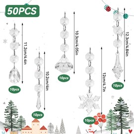 50Pcs Christmas Tree Ornaments Crystal Hanging Pendant, Acrylic Crystal Snowflakes Ornaments Clear Diamond Hanging Decorations for Xmas Wedding Festival Party Winter Theme