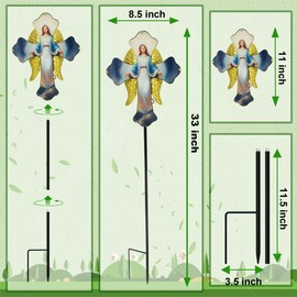 Guangxie Solar Virgin Mary Cross Garden Lamp for Grave - Angel Wing Memorial Decoration, Waterproof Solar Stake Lamp for Easter, Courtyard, Yard - Sympathetic Gift for Loved Ones. Elegant Cross