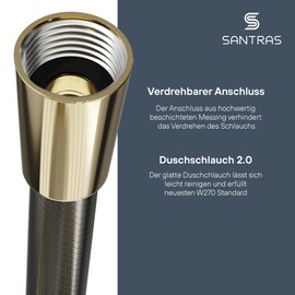 SANTRAS® Premium Aranja / Gold Shower Hose 1.50 m with Flow Limiter - Particularly Flexible Shower Hose Made of Easy Clean Material Made in Germany