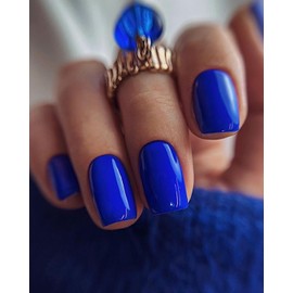 LoveOurHome 240pc Square Press on Nails Short Fake Nails Blue Glue on Nail Short Acrylic Nails Press ons Nail Tips Full Cover False Nail Square Artificial Fingernail & Adhesive Tabs for Women Girls