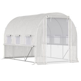 Outsunny 9.7' x 6.5' x 6.5' Walk-in Tunnel Greenhouse, Outdoor Green House with Anti-Tear PE Cover, Zipper Mesh Door and Mesh Windows, White