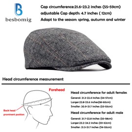 besbomig Flat Cap, Barret Flat Cap, Peaked Cap for Men/Women, Gatsby Newsboy Cap, Beret Caps, Golfer Hat, Autumn/Winter 55–59 cm, gray