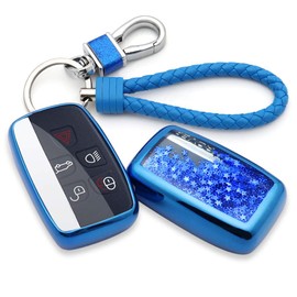 Senauto Quicksand Key Fob Cover Case for Land Rover Range Rover Evoque Discover Sport Freelander Jaguar XE XF XJ F-Type (Blue)