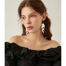 Transparent Acrylic Flame Dangle Drop Earrings Dainty Multicolor Neon Flames Hook Earrings Punk Rock Hip Hop Fire Element Earrings for Women Hollow Jewelry Gifts Cosplay Costume Accessories (Silver)