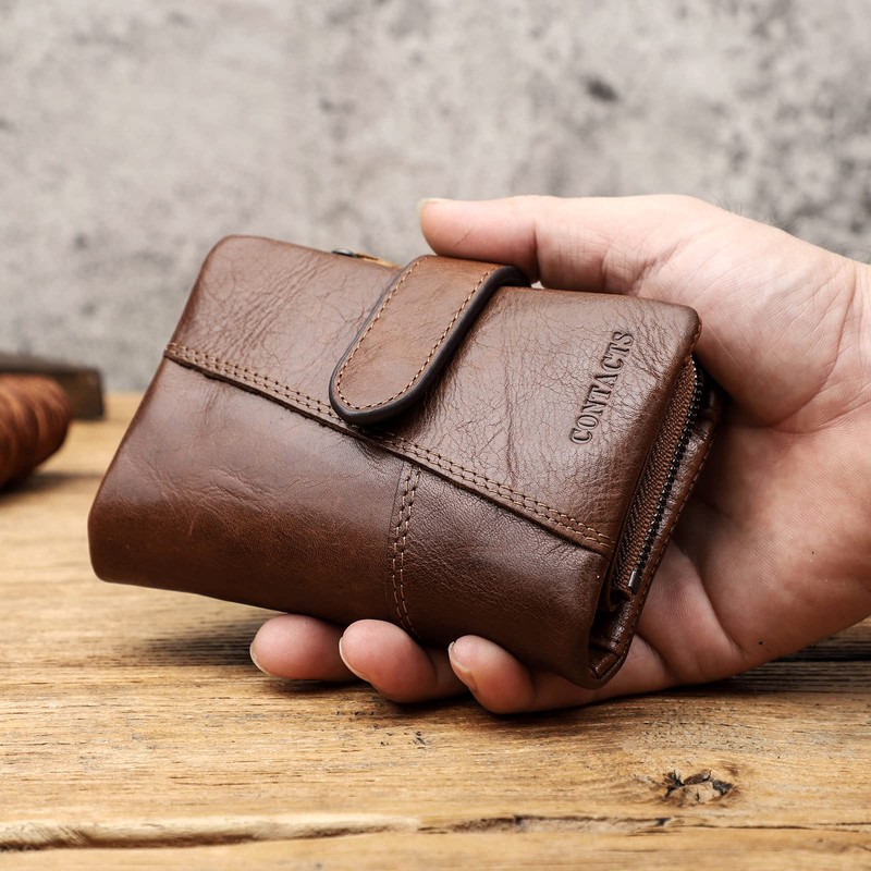 Contacts Herren Geldbörse Echtes Leder-Geschäft Bifold Trifold Mappen-Kartenhalter-Münzen-Tasche Braun