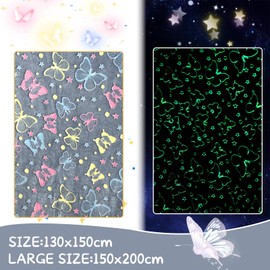 HSGLGNA Cuddly Blanket Children's Dinosaur Blanket Glow in the Dark, Dinosaur Pattern Soft Microfibre Fluffy Blanket, Great Gifts for Dinosaur Lovers (Butterflies, 130 x 150 cm)