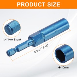 sourcing map Nut Driver 10mm Hex Drive Socket CR-V Steel Power Screw Drill Bits Socket Wrench Tools with 1/4" Quick Change Hex Shank for Power Drills Impact Drivers, Blue
