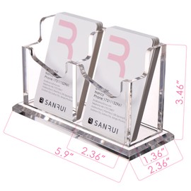 SANRUI Clear Vertical Business Card Holder for Desk , Office Acrylic Business Card Display Stand Desktop Organizer Storage Cards Holders，1 Tier 2 Pocket , 100 Card Capacity