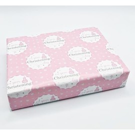2 Sheets On Your Christening Day Girl Rosette Design Wrapping Paper Gift Wrap Pink and White