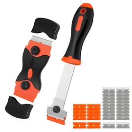 DXNQ 2 PCS Razor Blade Scraper, Razor Scraper Tool with Extra Metal and Plastic Blades, Cleaning Scraper Kit for Removing Label Grease Tint Registration Sticker, Car Accessories (Orange+Orange)