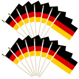 16 Pack Small Germany Flags on Stick - Mini German Flags with Kid-Safe Spear Top - 5x8 Inch Wooden pole Hand Held Stick Flags for Patriotic Decorations Parades Parties National Flags
