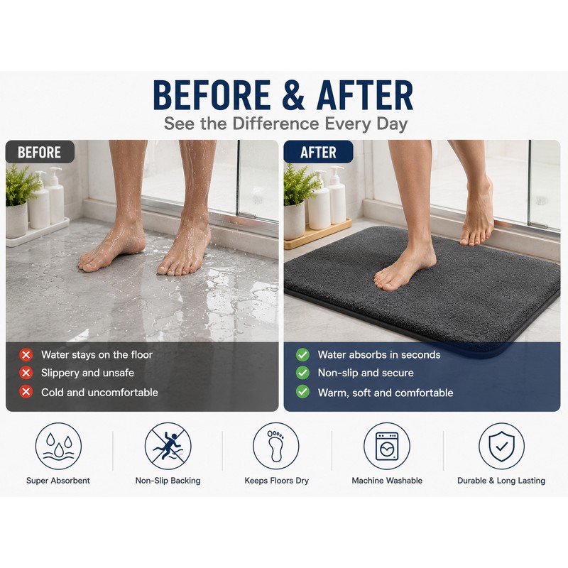 Memory Foam Absorbent Floor Mat Non-Slip Bath Mat Soft Coral