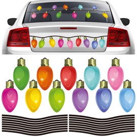 Whaline 124Pcs Christmas Car Light Bulb Stickers with Wire Stickers 11 Colors Light Bulb Shape Vinyl Decals Self-Adhesive Xmas Holiday Lights Window Stickers for Car Refrigerator Mailbox Garage