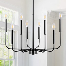 CWarmozy Farmhouse Chandelier 8 Lights Black Modern Chandelier Light Fixture for Dining Room Rustic Hanging Light for Living Room Kitchen Over Table Foyer