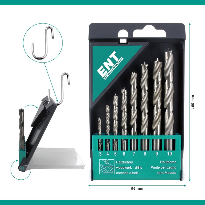 ENT Duradrill 8 Pieces HSS-G Wood Drill Bit Set 3-10