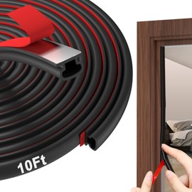 alophoty Weather Stripping Door Seal - 10 Ft Self-Adhesive TPE Rubber Door Seal Strip for Door Frame/Window Seal, Soundproofing & Insulation Strip to Block Drafts, Wind, Noise, Dust (Black)